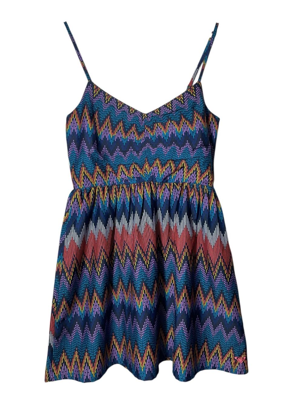 Roxy Sundress Dress Size Small Colorful Babydoll V-neck Spaghetti Straps Zipper